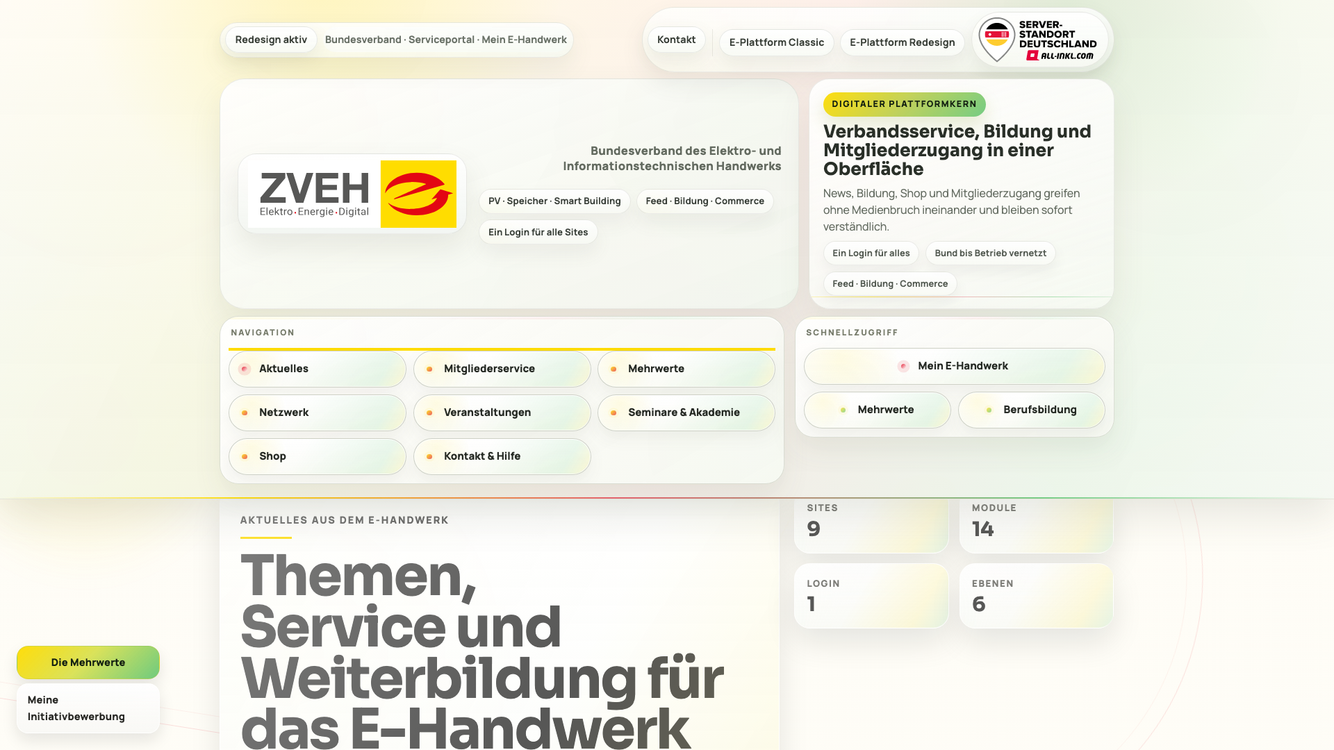 Referenzscreen aus zveh.wilmes.de für Plattformarchitektur, Servicezugänge und klare Themenordnung